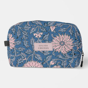 Blauwe bloemenhand blok stijl cosmetische tas