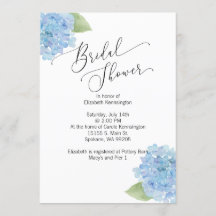 Blauwe bloemenhydrangea bruids douche uitnodiging