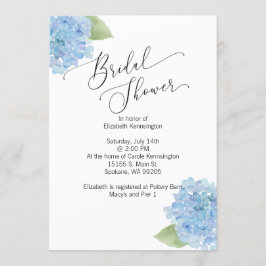 Blauwe bloemenhydrangea bruids douche uitnodiging