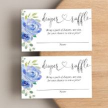 Blauwe bloemenjongen baby shower luier loterijkaar
