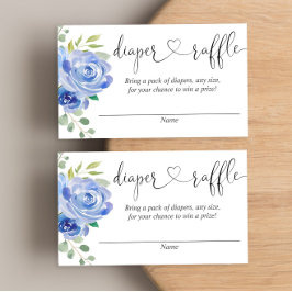 Blauwe bloemenjongen baby shower luier loterijkaar informatiekaartje