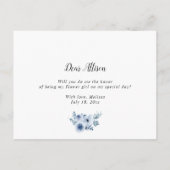 blauwe bloemenkaart word je mijn bloemenmeisje uitnodiging briefkaart (Achterkant)