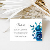  Blauwe Bloemenkalligrafie Quinceanera Details RSVP Kaartje