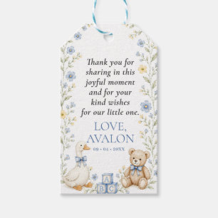 Blauwe bloemenkinderkamer babyshower bedank je fav cadeaulabel