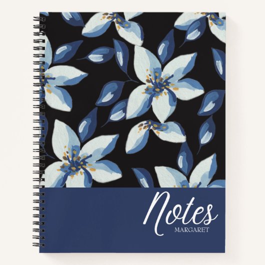 Blauwe Bloemenklasse Stijlvol Minimaal Notitieboek (Voorkant)