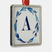 Blauwe bloemenkrans 'A' Metalen Ornament (Rechts)