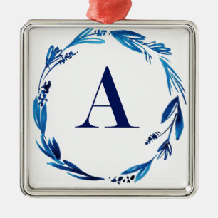 Blauwe bloemenkrans 'A' Metalen Ornament