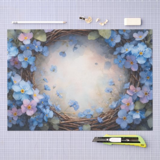 Blauwe bloemenkrans aquarel tissuepapier (Craft)