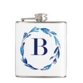 Blauwe bloemenkrans 'B' Heupfles (Voorkant)