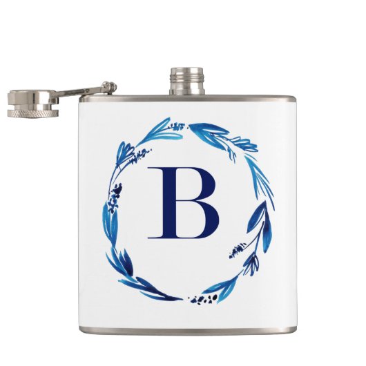 Blauwe bloemenkrans 'B' Heupfles (Geopend)