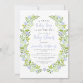 Blauwe bloemenkrans boho baby boy douche kaart (Voorkant)