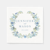 Blauwe bloemenkrans boho bruiloft papieren servett servet (Voorkant)