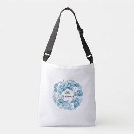 Blauwe bloemenkrans bruidsmeisje tas