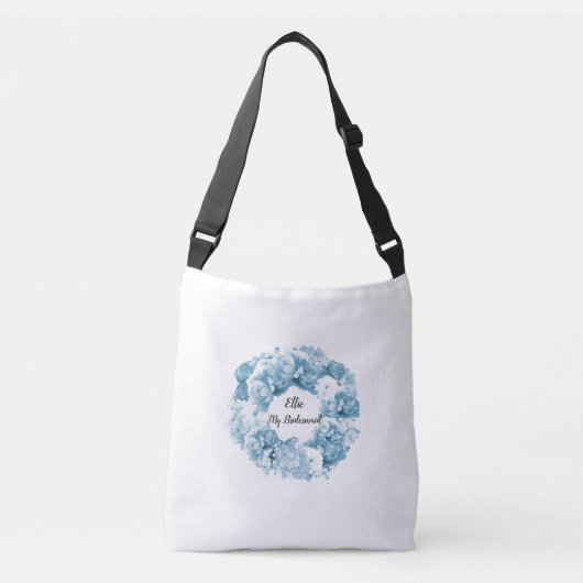 Blauwe bloemenkrans bruidsmeisje tas (Voorkant)