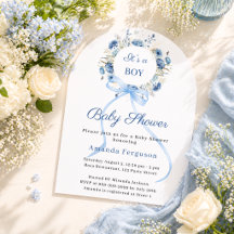 Blauwe bloemenkrans lint jongensboog Baby Shower