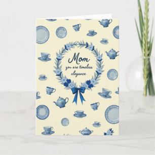 Blauwe bloemenkrans Moeder kaart