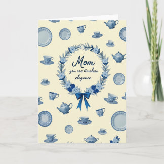 Blauwe bloemenkrans Moeder kaart