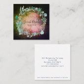 Blauwe Bloemenkrans Monogram op Mossy Dark Greens Vierkante Visitekaartje (Voorkant / Achterkant)