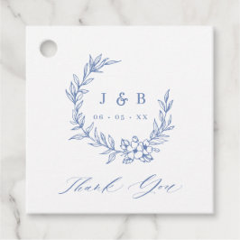  Blauwe Bloemenkrans Monogram Trouwen Bedankjes Labels