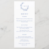 Blauwe Bloemenkrans Monogram Trouwmenu Menu (Voorkant)