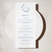 Blauwe Bloemenkrans Monogram Trouwmenu Menu