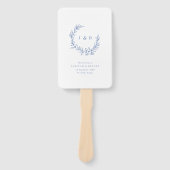 Blauwe Bloemenkrans Monogram Trouwprogramma Handwaaier (Voorkant)