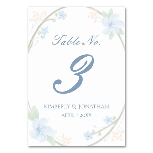 Blauwe Bloemenkrans Tafelnummer (Voorkant)