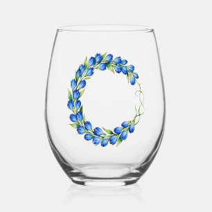 Blauwe Bloemenkrans Wijn Glas