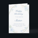 Blauwe Bloemenkrans Zuster Verjaardag Kaart<br><div class="desc">Vier je zus met deze lieve, delicate verjaardagskaart. Blauwe waterverf bloeit, wijnstokken en laat de tekst op een witte achtergrond lijsten. Het zachte bloemige ontwerp benadrukt liefde en alles wat vrouwelijk is. U kunt uw bericht zowel aan de voorkant als aan de binnenkant van de kaart aanpassen. Show je zus...</div>