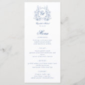 Blauwe Bloemenkroon Monogram Elegante Trouw Menu (Voorkant)