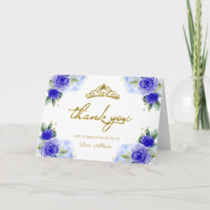 Blauwe Bloemenkroon Quinceanera Bedankt Kaart