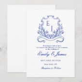 blauwe bloemenkroon Victoriaanse trouwuitnodiging Save The Date (Voorkant / Achterkant)