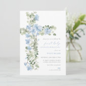 Blauwe Bloemenkruis Jongen Eerste Heilige Communie Kaart (Staand voorkant)