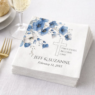 Blauwe Bloemenkruis Twee Worden Eén Trouw  Servet