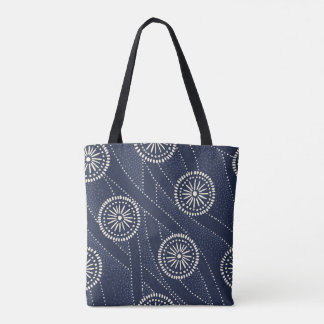 Blauwe bloemenkunst tote bag