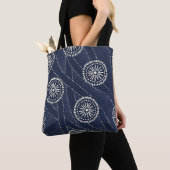 Blauwe bloemenkunst tote bag (Dichtbij)