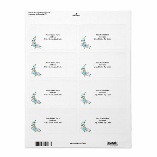 Blauwe bloemenlabels etiket (Full Sheet)