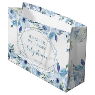 Blauwe bloemenlente baby shower geschenktassen groot cadeauzakje