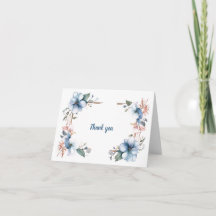 Blauwe Bloemenlijnen: Huwelijk Dank u kaart