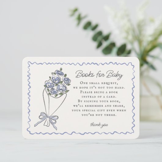 Blauwe Bloemenmarkt Bloemen Boeken voor Baby Inser Informatiekaartje (Staand voorkant)