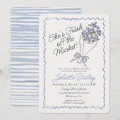 Blauwe Bloemenmarkt Bloemen Bruids Douche Uitnodig Kaart (Voorkant / Achterkant)