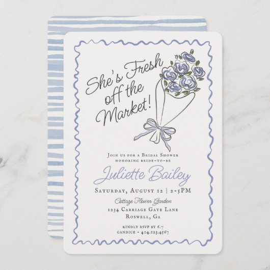 Blauwe Bloemenmarkt Bloemen Bruids Douche Uitnodig Kaart (Voorkant / Achterkant)