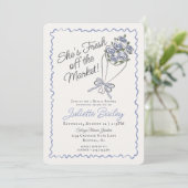 Blauwe Bloemenmarkt Bloemen Bruids Douche Uitnodig Kaart (Staand voorkant)