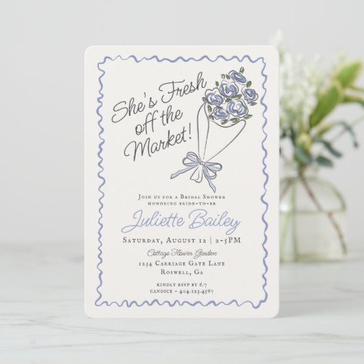 Blauwe Bloemenmarkt Bloemen Bruids Douche Uitnodig Kaart (Staand voorkant)