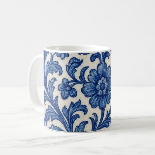 Blauwe bloemenmok. koffiemok (Voorkant links)