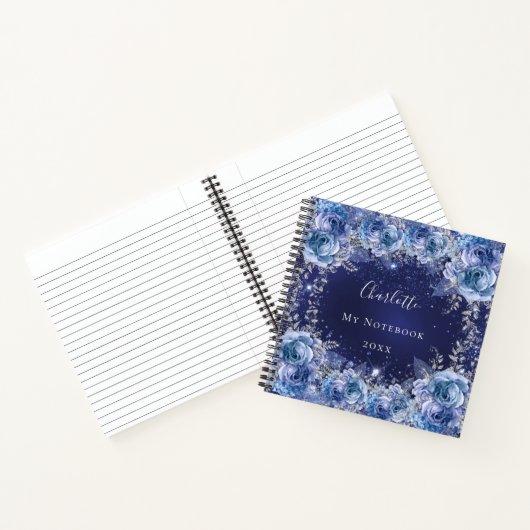 Blauwe bloemennaam elegant notitieboek (Binnen)