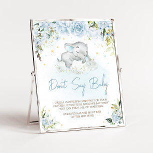 Blauwe bloemenolifant Baby shower zeg geen Baby Poster