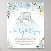 Blauwe Bloemenolifant Late Night Luiers Poster (Voorkant)