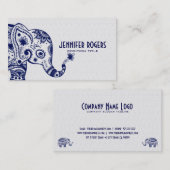 Blauwe bloemenolifant over witte kanten achtergron visitekaartje (Voorkant / Achterkant)