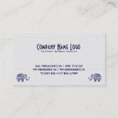 Blauwe bloemenolifant over witte kanten achtergron visitekaartje (Achterkant)